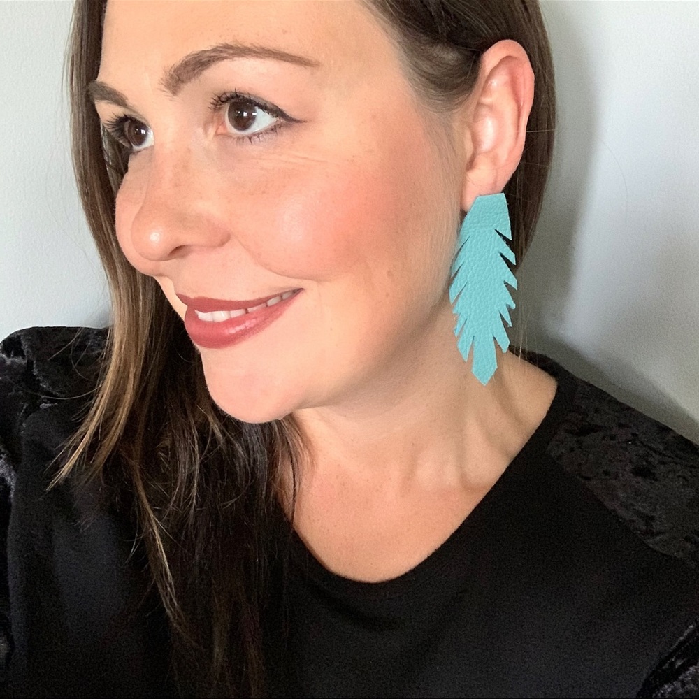 JEWELED ART Handcrafted | Turquoise Feather Earrings | Modern Collection